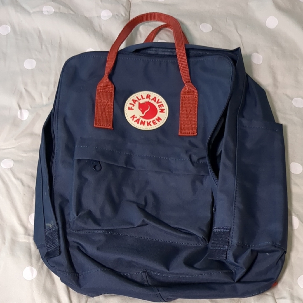 Fjallraven Kånken Deep Blue Backpack with Orange/ Red Accents